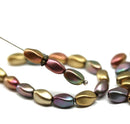 9x6mm Metallic oval twisted oval glass beads mix, 30pc