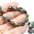 9x6mm Red green mixed oval twisted oval glass beads, 30pc