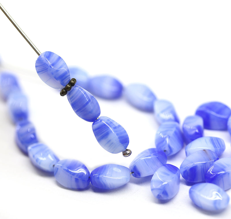 9x6mm Blue mixed oval twisted oval glass beads, 30pc