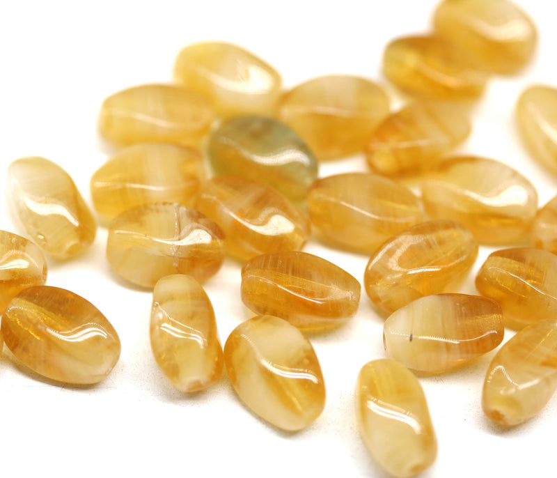 9x6mm Yellow amber mixed oval twisted oval glass beads, 30pc