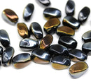 9x6mm Black oval twisted oval glass beads, metallic finish, 30pc