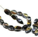 9x6mm Black oval twisted oval glass beads, metallic finish, 30pc