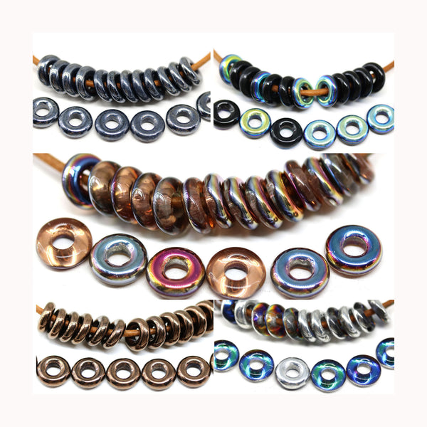 10mm Metallic Czech glass ring rondelle beads - 20Pc