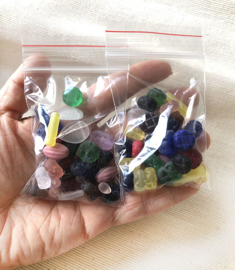 40g Frosted glass Beads MIX, Surprise Bag, Czech seaglass bead soup