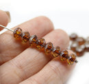 5x7mm Brown topaz Czech glass rondelle beads, silver finish - 25pc