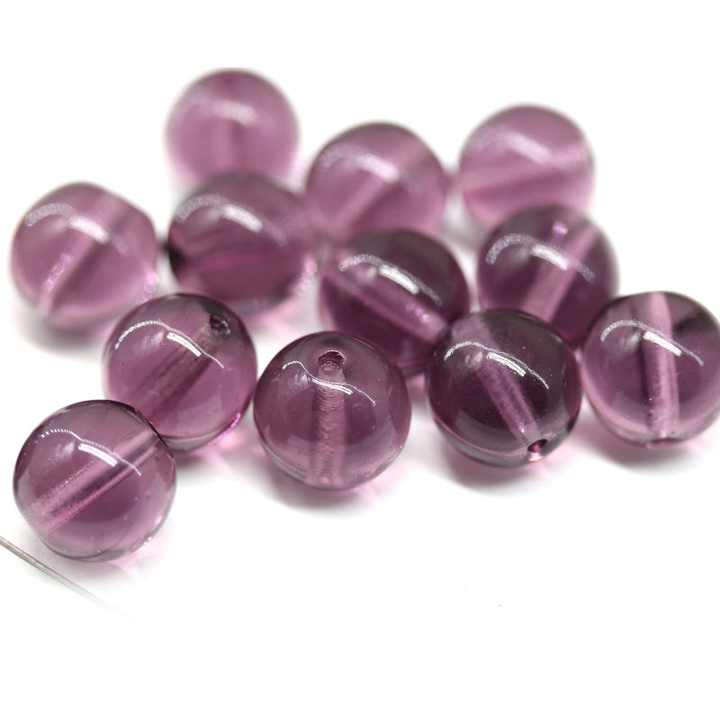 10mm Transparent purple round druk Czech glass pressed beads - 15Pc