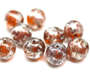 10mm Orange round druk Czech glass pressed beads, silver wash - 10Pc