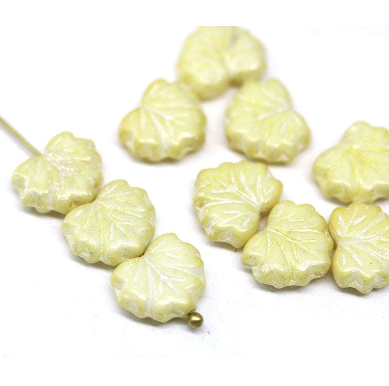 11x13mm Light yellow opaque maple czech glass leaf beads - 10pc
