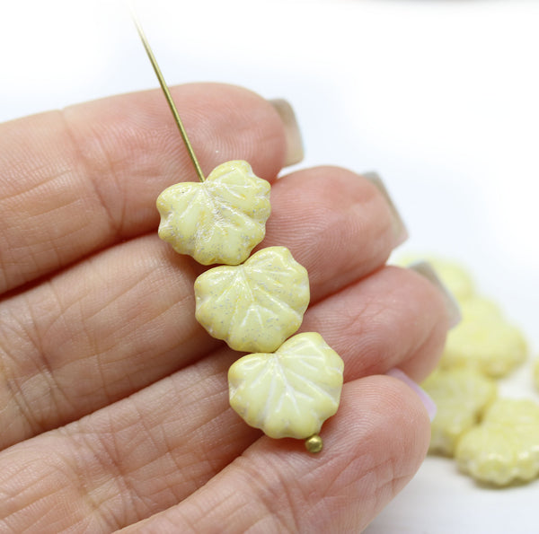 11x13mm Light yellow opaque maple czech glass leaf beads - 10pc
