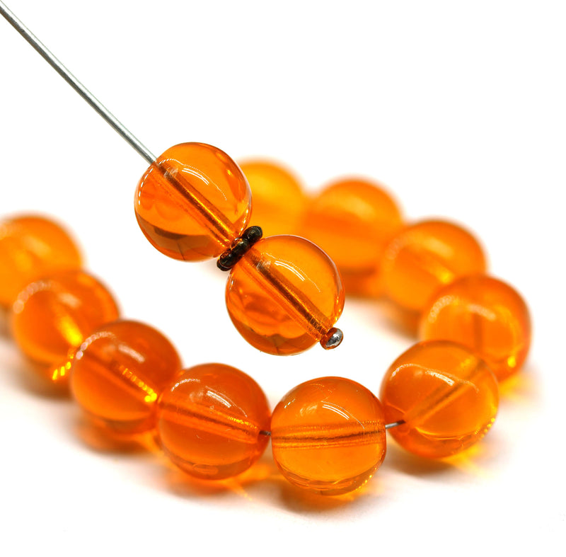 10mm Transparent orange round druk Czech glass pressed beads - 15Pc
