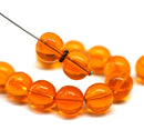 10mm Transparent orange round druk Czech glass pressed beads - 15Pc