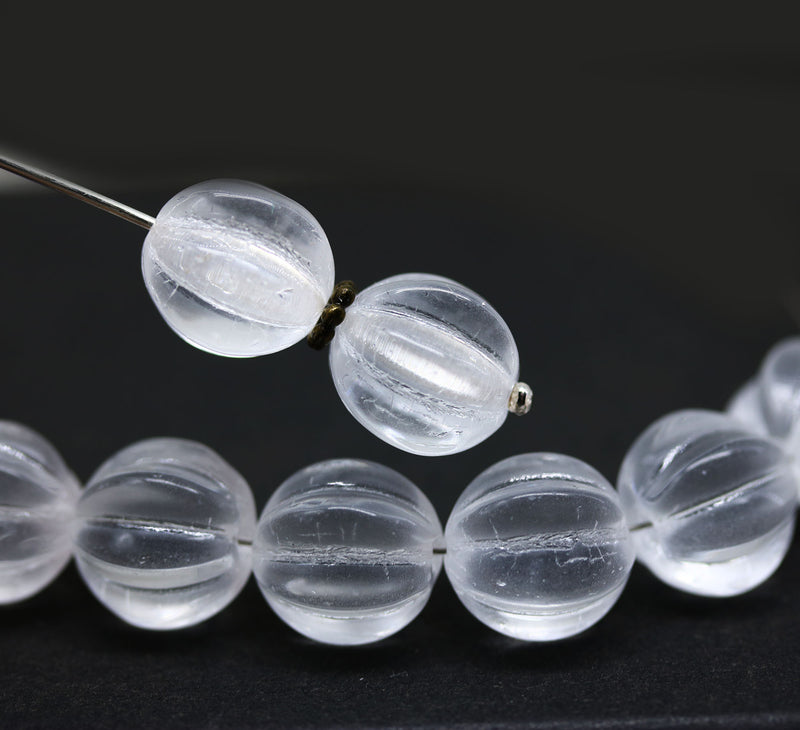 12mm Crystal clear melon czech glass beads, 8pc