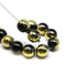 10mm Black gold round druk Czech glass pressed beads - 15Pc
