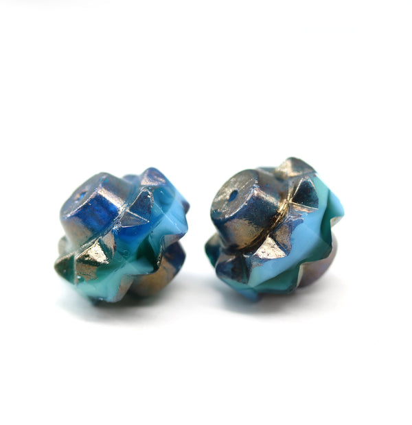 13x15mm Blue crown czech glass fire polished large bicones 2pc