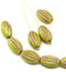 14x8mm Green pink oval Large czech glass barrel beads 8Pc