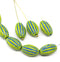 14x8mm Green dark blue oval Large czech glass barrel beads 8Pc