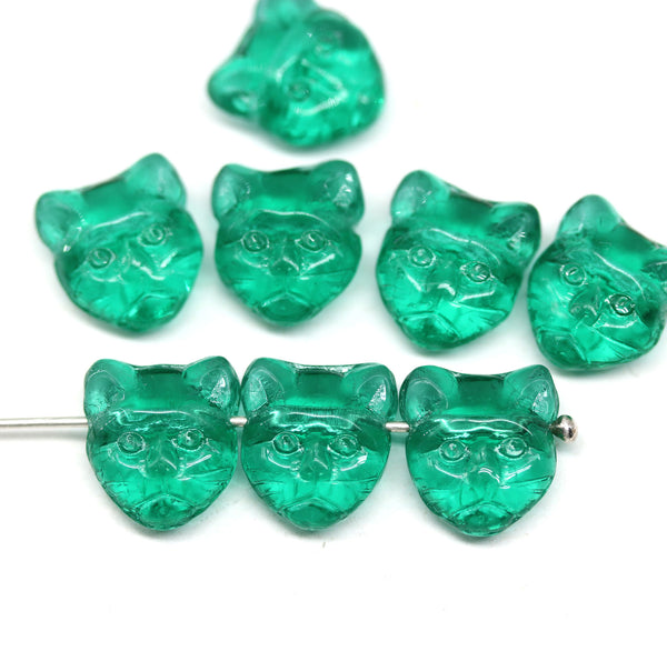 8pc Teal cat head czech glass beads side drilled