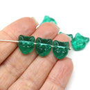 8pc Teal cat head czech glass beads side drilled