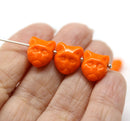 8pc Orange cat head czech glass beads side drilled