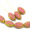 14x8mm Green pink oval Large czech glass barrel beads 8Pc