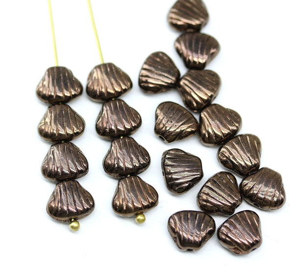 9x7mm Black glass shell Czech beads center drilled, 20pc