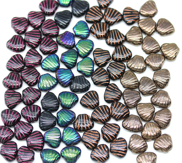 9x7mm Black glass shell Czech beads center drilled, 20pc