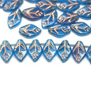 12x7mm Opal blue leaf beads, copper inlays - 30pc