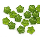 10mm Light olive green czech glass flower caps, 15pc