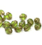 8x6mm Olive green cathedral gold ends czech glass barrel beads, 15Pc