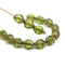 8x6mm Olive green cathedral gold ends czech glass barrel beads, 15Pc