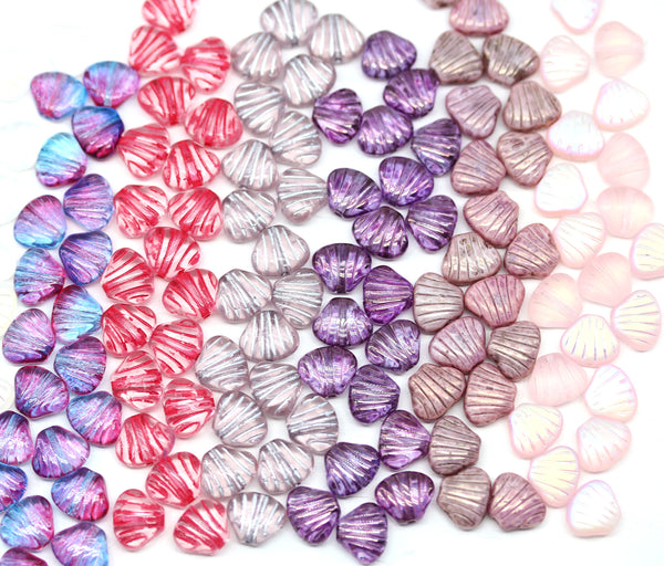 9x7mm Pink glass shell Czech beads center drilled, 20pc