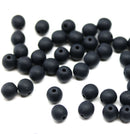 5mm Jet black round czech glass druk beads, matte finish, 50Pc