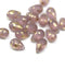 6x9mm Seaglass light purple gold wash czech glass teardrop beads, 20pc