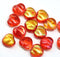 10mm Red yellow puffy heart glass beads - 15Pc