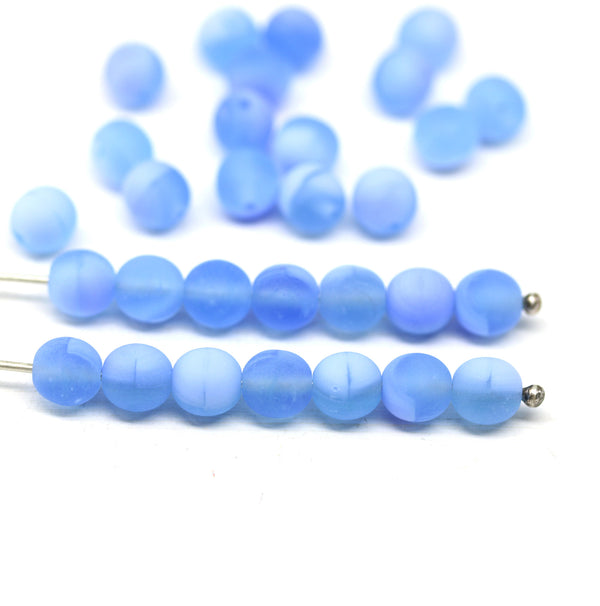 6mm Periwinkle blue czech glass round druk beads 30Pc