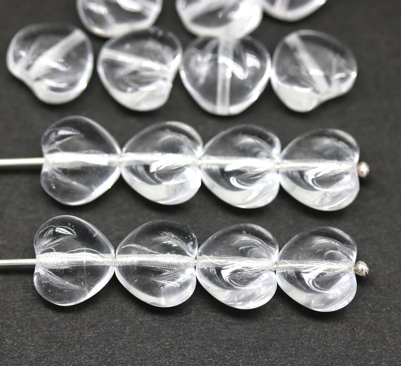 10mm Crystal clear puffy heart glass beads - 15Pc