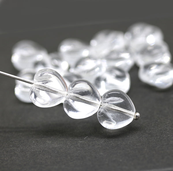 10mm Crystal clear puffy heart glass beads - 15Pc
