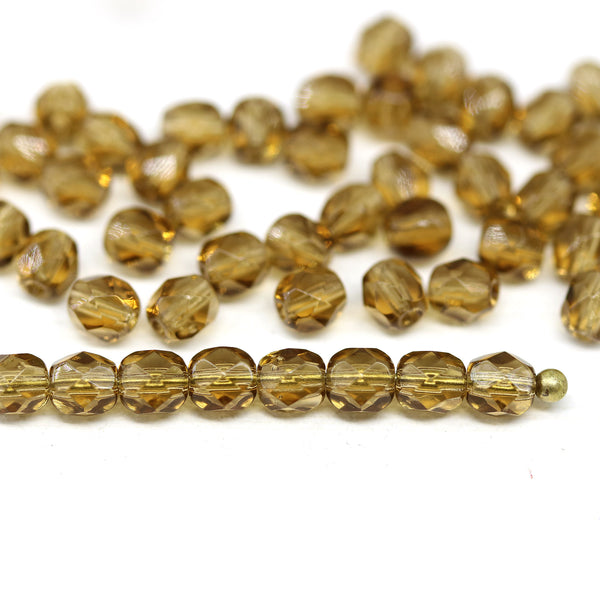 4mm Light brown czech glass fire polished beads 50Pc