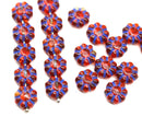 9mm Orange blue inlays daisy flower czech glass beads, 20Pc
