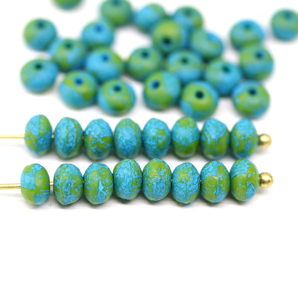 3x5mm Blue green rondelle beads czech glass 40pc