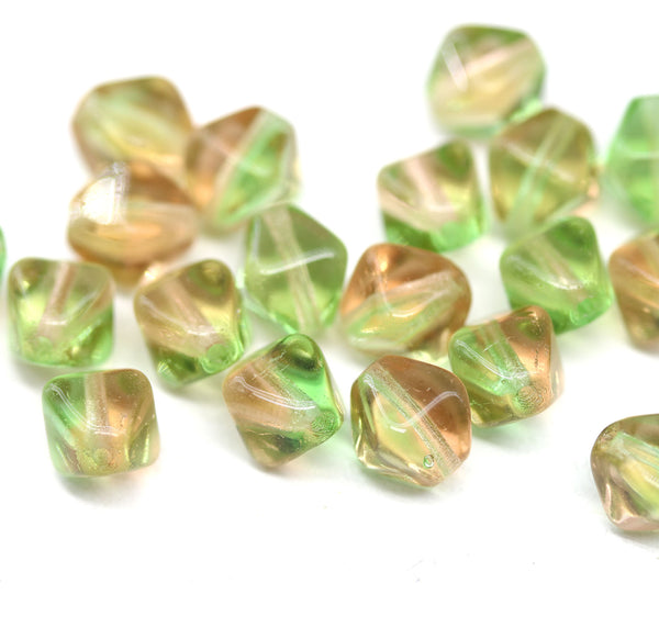 8mm Warm green peach bicone czech glass pressed beads, 20Pc
