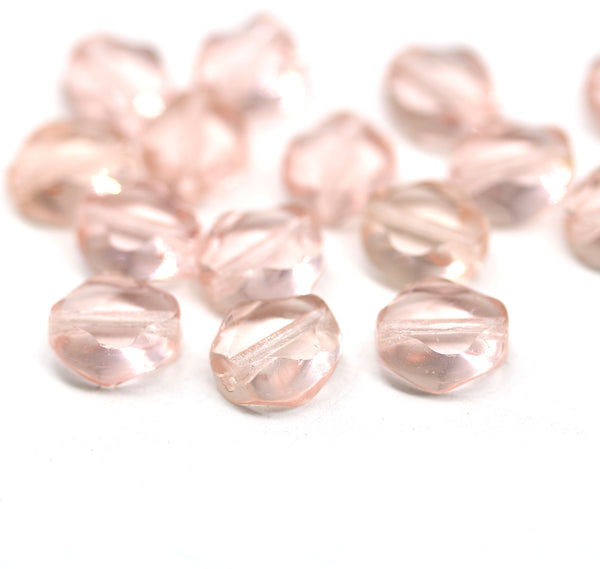 9x8mm Light pink flat oval wavy czech glass beads, 15Pc