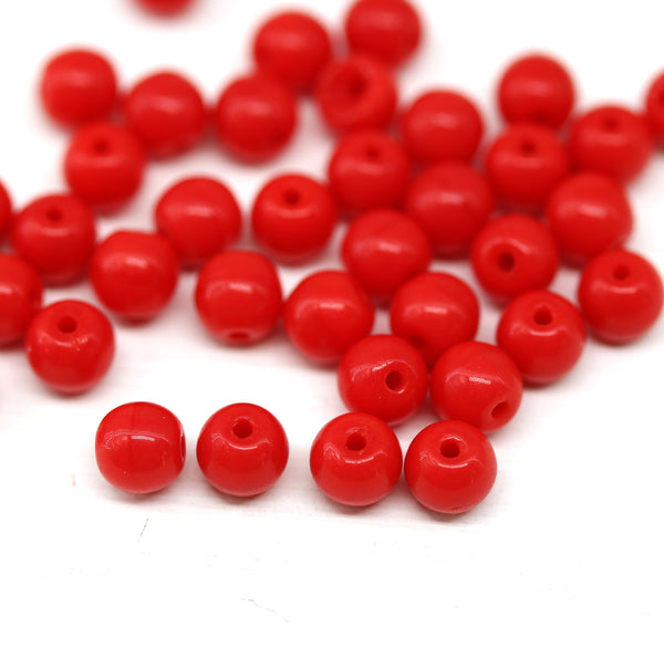5mm Bright red round spacers, czech glass pressed druk beads 40Pc