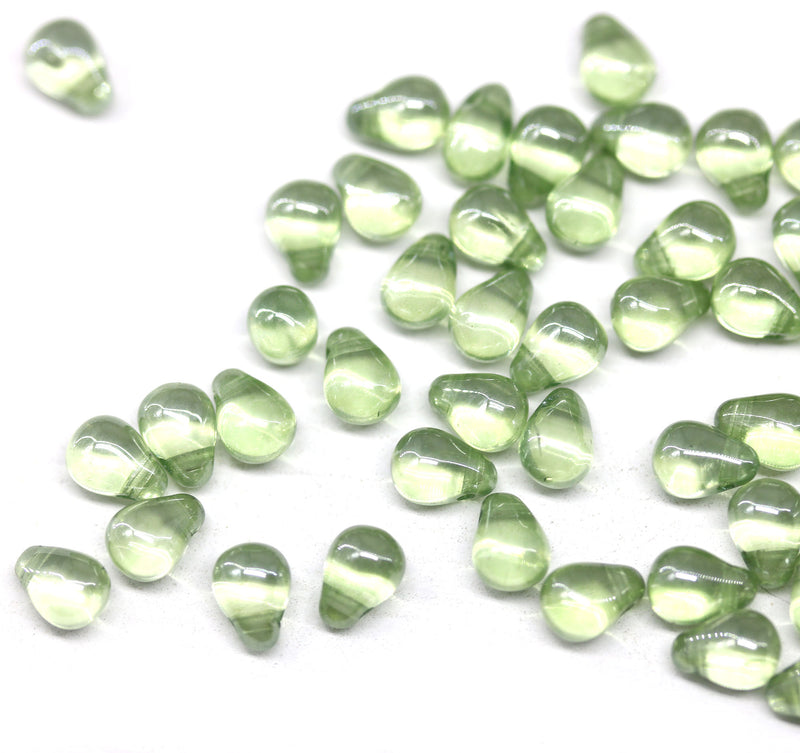 4x6mm Antique green teardrop Czech glass beads, 50Pc