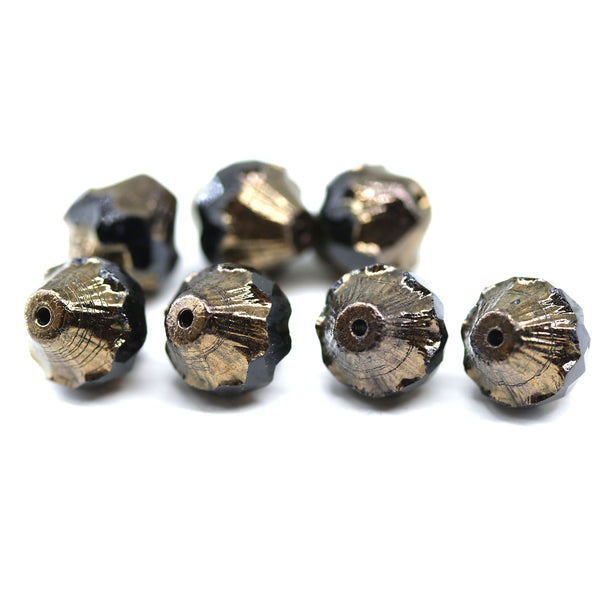 11x10mm Jet black baroque czech glass Fire polished large bicones - 4pc