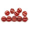 10mm Dark red round melon shape glass beads, copper stripes 10pc