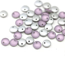 6mm Frosted pink lentil czech glass round beads silver finish 40pc