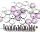 6mm Frosted pink lentil czech glass round beads silver finish 40pc