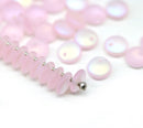 6mm Frosted pink lentil czech glass round beads AB finish 40pc