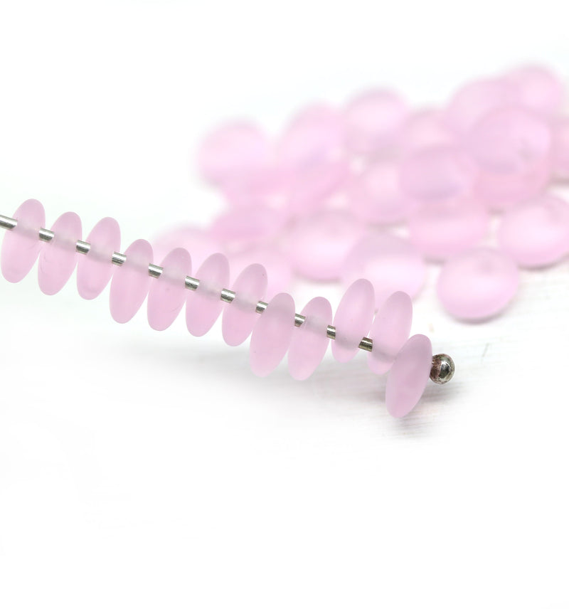 6mm Frosted pink lentil czech glass round beads 40pc